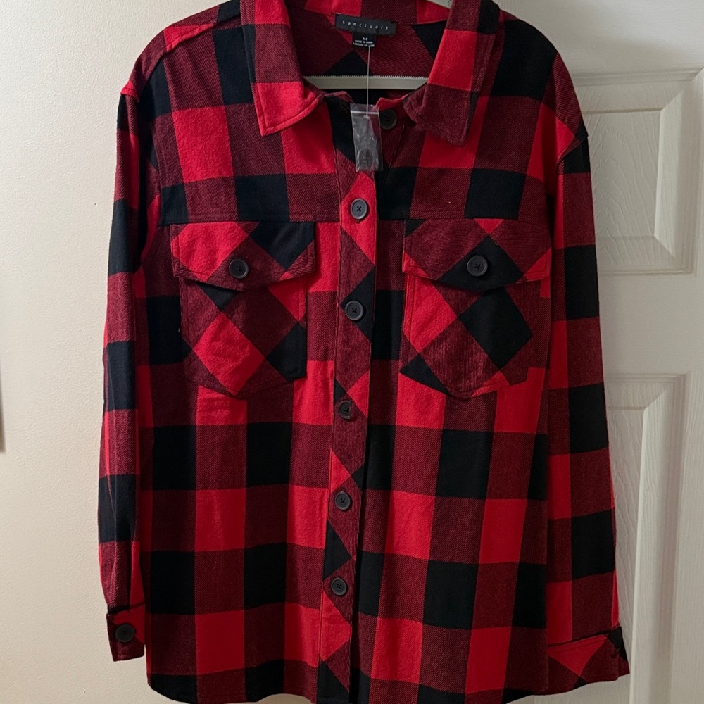 Sanctuary Bold Red and Black Checkered Button Down Shirt